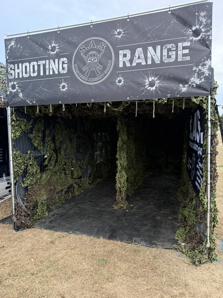 The S.A.S. mobile airsoft range open and ready at a show